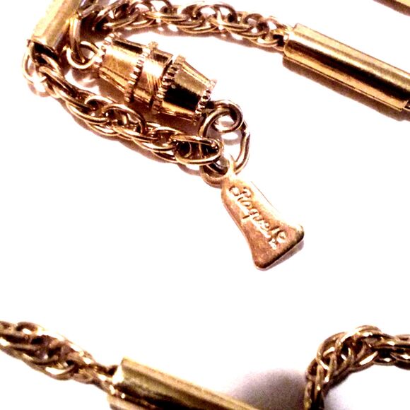 Vintage Raquel Signed Gold Tone Bar and Chain Link Necklace - Picture 5 of 5